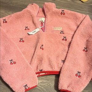 Simply Southern Pink Fleece Jacket with Cherry Embroidery